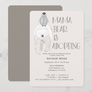 Invitation Mama Bear Adoption Taupe Baby shower neutre