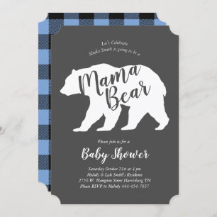 Invitation Mama Bear Lodge Baby shower Blue Plaid Boy