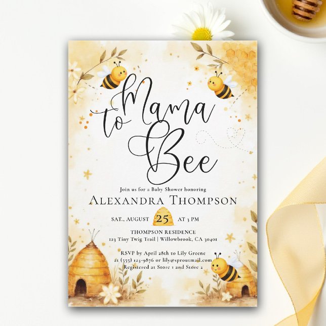 Invitation Mama Bee Été Rucher Bumblebee Écriture Baby Shower (mama to bee baby shower theme invitation spring summer little honey watercolor elegant bumblebee)