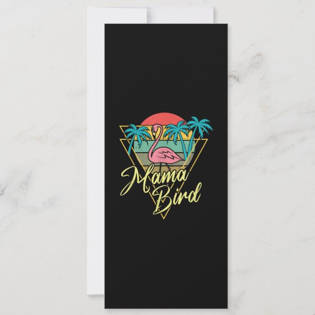 Invitation Mama Bird Flamant rose Sunset Palm Tree Beach anné (Devant)