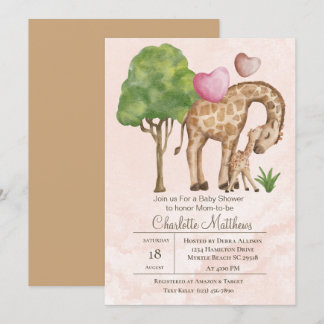 Invitation Mama et Baby Giraffe Jungle Baby shower Sarfari