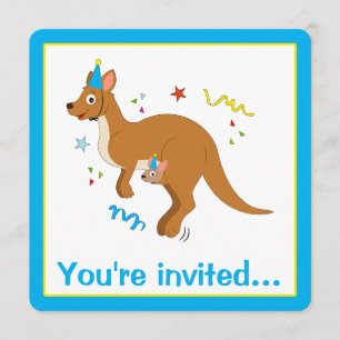 Invitation Mama et Baby Kangaroos avec Casquettes d'anniversa