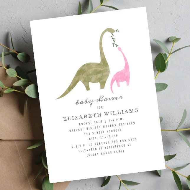 Invitation Mama et bébé Dinosaur Baby shower fille (Créateur téléchargé)