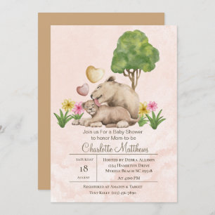 Invitation Mama et bébé Lion Jungle Baby shower Sarfari