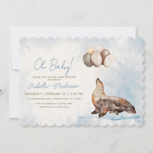 Invitation Mama et bébé Otarie Garçon Baby Shower