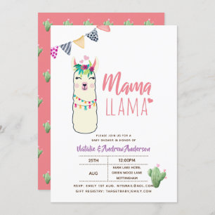 Invitation Mama Llama Baby shower Fiesta Cactus Cute Girls