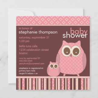 Invitation Mama Owl & Baby Owl PInk Baby shower