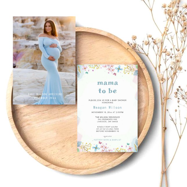 Invitation Mama sera un Baby shower neutre Fleur sauvage (Créateur téléchargé)