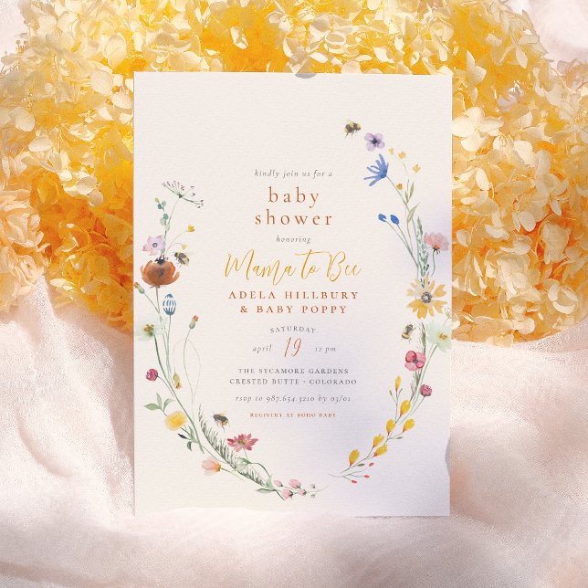 Invitation Mama to be Delicate Fleur sauvage Boho Baby shower (Créateur téléchargé)