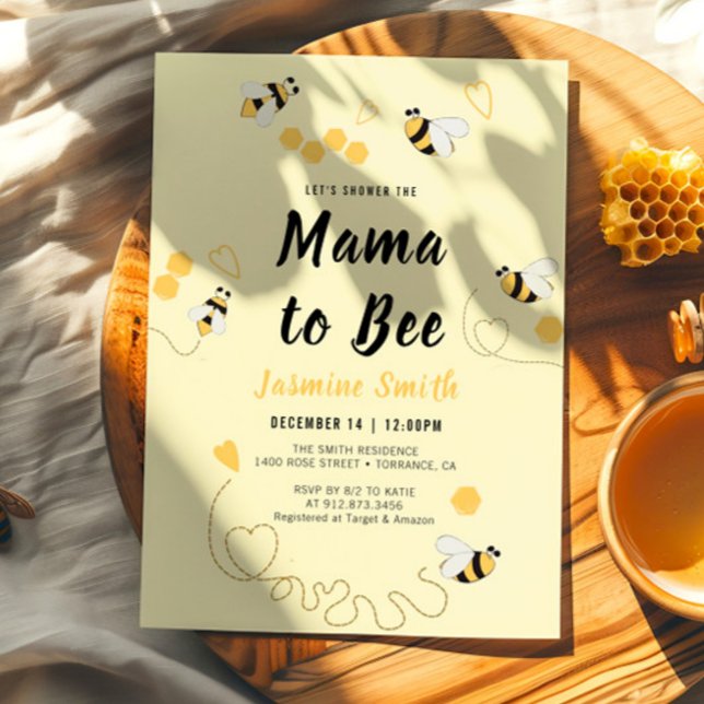 Invitation Mama to Bee Black Yellow Honey Baby shower (Créateur téléchargé)