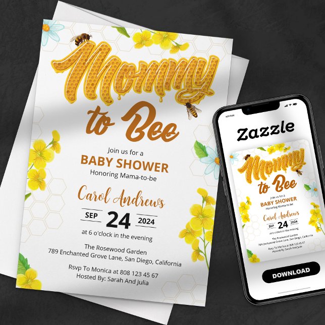 Invitation Maman à Bébé en Ruche à Miel Baby Shower (Créateur téléchargé)