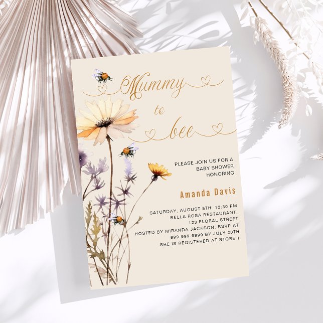 Invitation Maman à être fleur sauvage baby shower beige jaune (Créateur téléchargé)