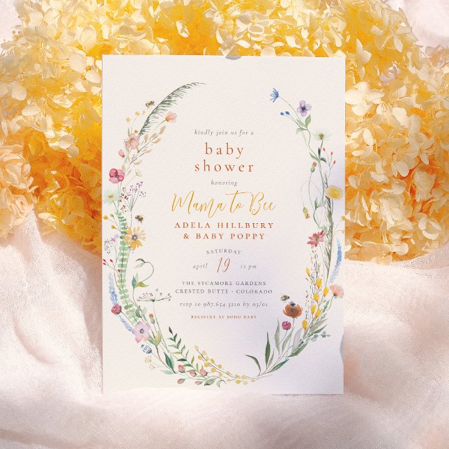Invitation Maman À Être Fleur sauvage Boho Chic Baby Girl Dou (Créateur téléchargé)