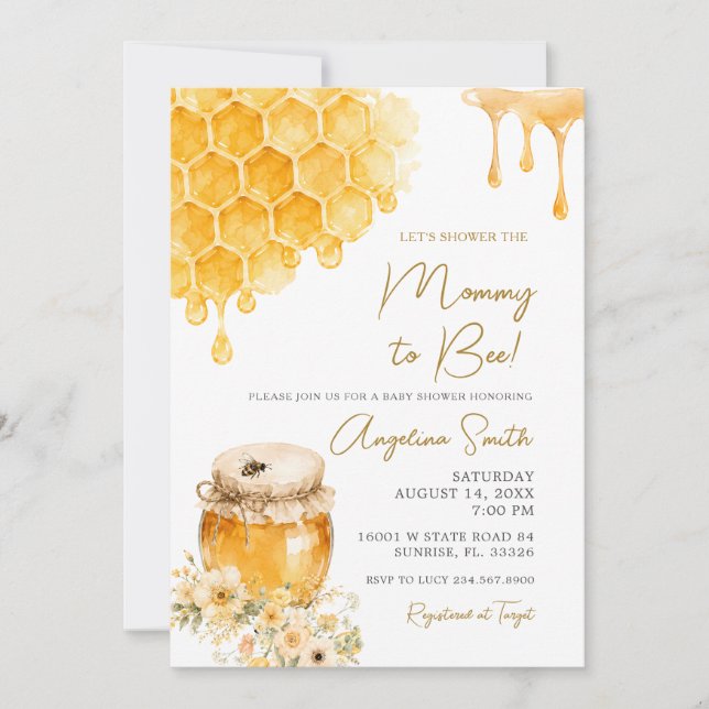 Invitation Maman Abeille à Bébé Abeille Shower (Devant)