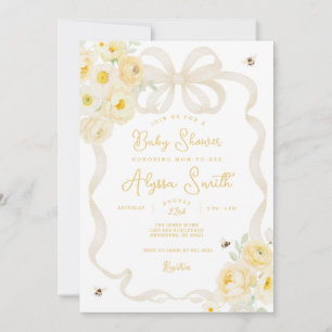 Invitation Maman abeille rayures jaunes et fleurs pour Baby S