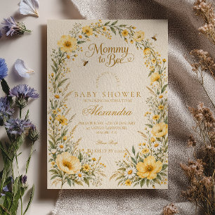 Invitation maman abeille shower de bébé, aquarelle marguerite