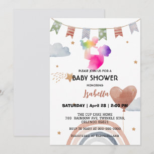Invitation Maman afro mignonne étoile arc-en-ciel ballon Baby