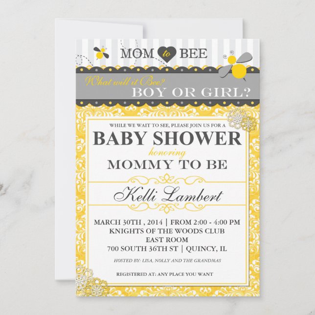 Invitation Maman au baby shower lunatique d'abeille d'abeille (Devant)