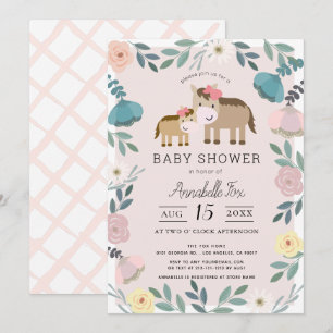 Invitation Maman & Baby Cheval Pink Jardin Floral Baby shower