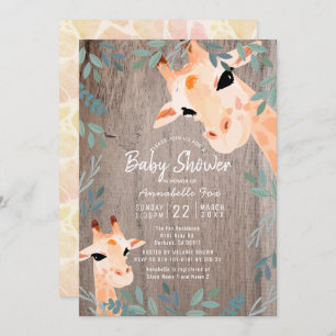 Invitation Maman & Baby Giraffe Baby shower rustique en bois