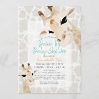 Invitation Maman & Baby Giraffe Greige Baby shower Drive by