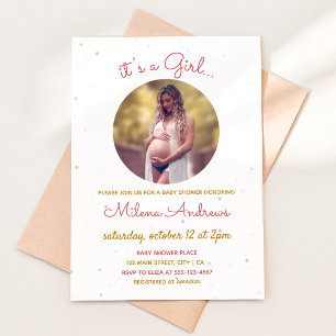 Invitation Maman Enceinte Photo Cadre Rond Bébé Fille Douche