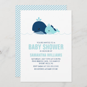 Invitation Maman et Baby Whale Baby shower {blue}
