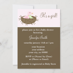 Invitation Maman et bébé Baby shower de fille d'oiseaux