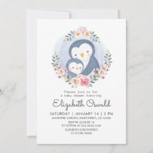 Invitation Maman Et Bébé Baby shower Floral Pingouin