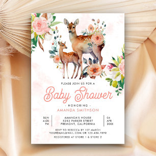 Invitation Maman et bébé Cerf Floral Baby Shower