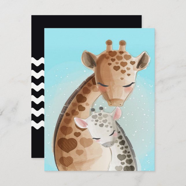 Invitation Maman et bébé girafe | Cadeaux mignons pour Maman (Devant / Derrière)
