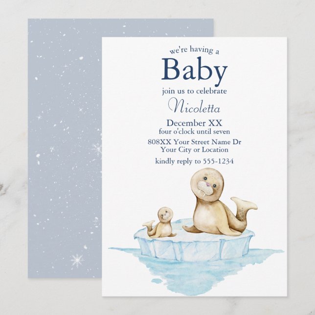 Invitation Maman et bébé phoque sur la glace (Devant / Derrière)