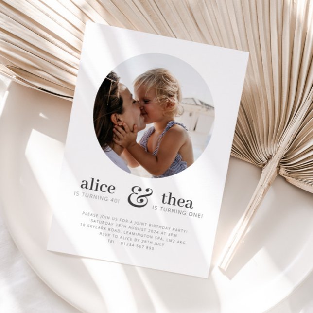 Invitation Maman et Enfant - Photo Anniversaire conjoint (Mom and Child - Photo Joint Birthday Invitation 1)