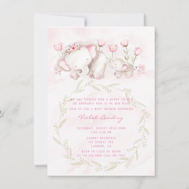 Invitation Maman et moi Elephant Pastel Baby shower fille (Devant)