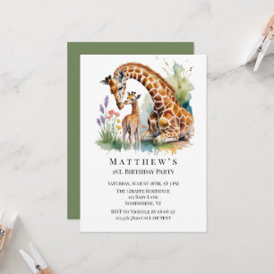 Invitation Maman et Moi Girafe Aquarelle Fête d'anniversaire