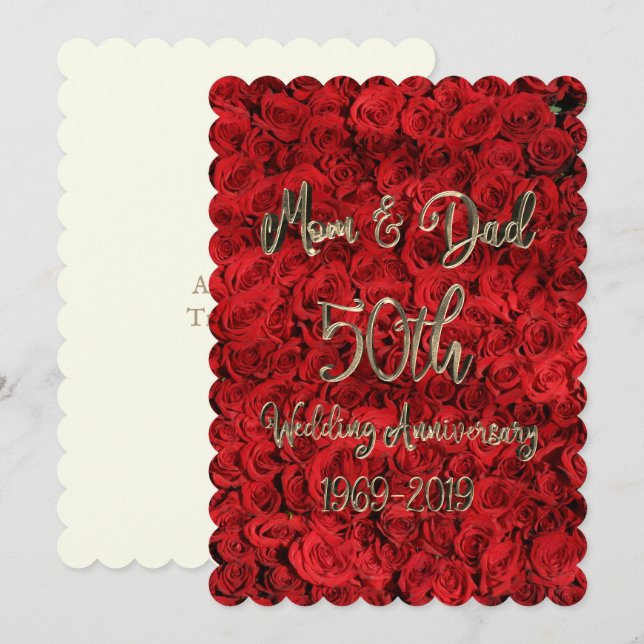Invitation Maman et papa 50e anniversaire de Mariage Roses ro (Devant / Derrière)
