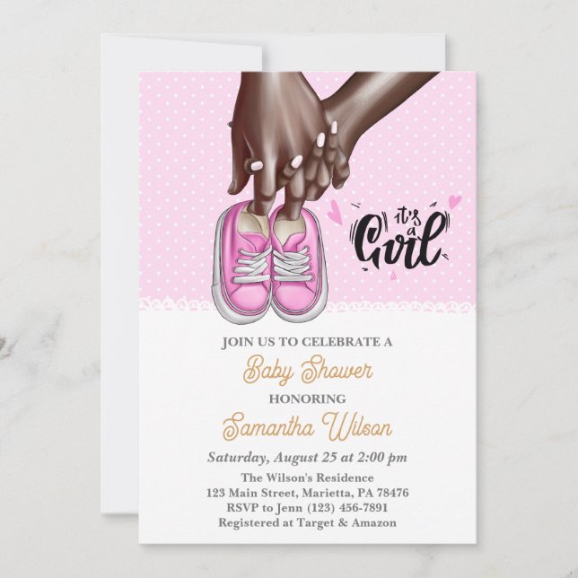 Invitation Maman et papa tenant un Baby shower de chaussures  (Devant)