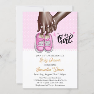 Invitation Maman et papa tenant un Baby shower de chaussures