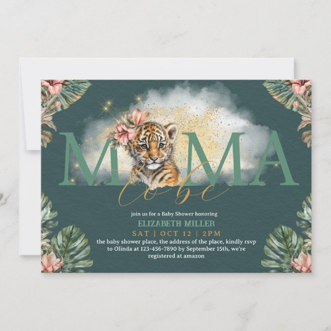 Invitation Maman être Tiger Animal Wild Baby Girl Douche (Devant)