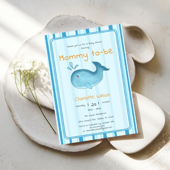 Invitation Maman futur bébé baleine mignonne shower (Créateur téléchargé)