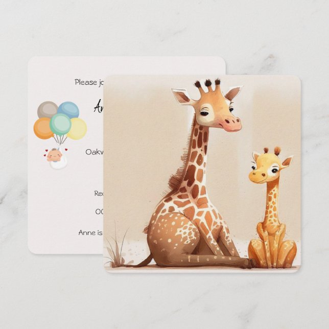 Invitation Maman Giraffe avec bébé (Devant / Derrière)