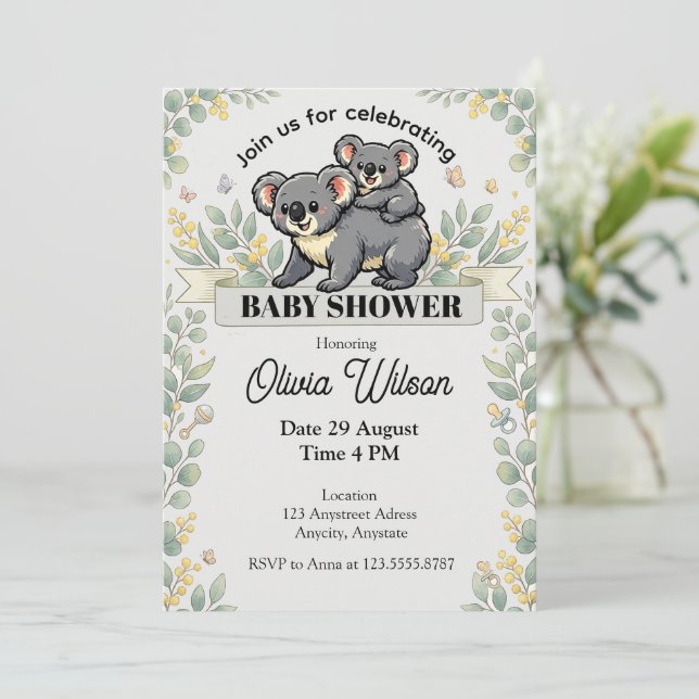 Invitation Maman Koala Adorable et Joey (Debout devant)