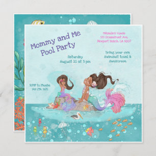 Invitation Maman & Me Pool Girly Turquoise rose sirènes