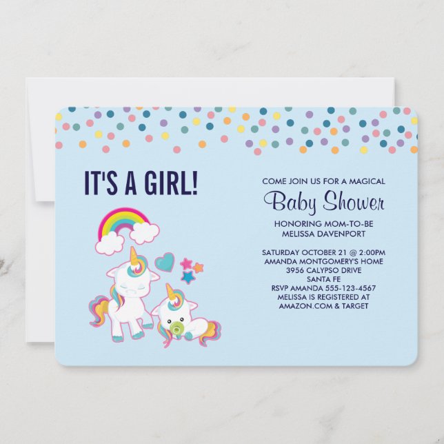 Invitation Maman Mignonne & Bébé Licorne Fête Magique de Bébé (Devant)