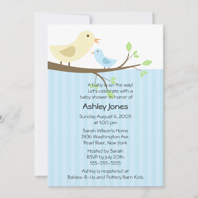 Invitation Maman mignonne Bird et baby shower de bébé (Devant)