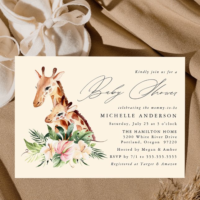 Invitation Maman mignonne et bébé girafeau Baby Shower (Créateur téléchargé)