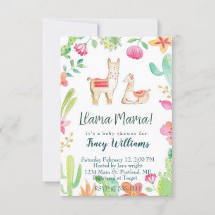 Invitation Maman mignonne et bébé lama