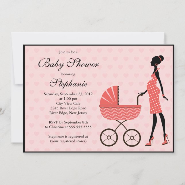 Invitation Maman moderne à être baby shower de chariot de (Devant)