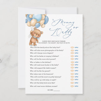 Invitation Maman ou papa Jeu Baby shower Ours Ballons