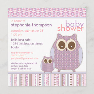 Invitation Maman Owl et baby shower de pourpre de hibou de